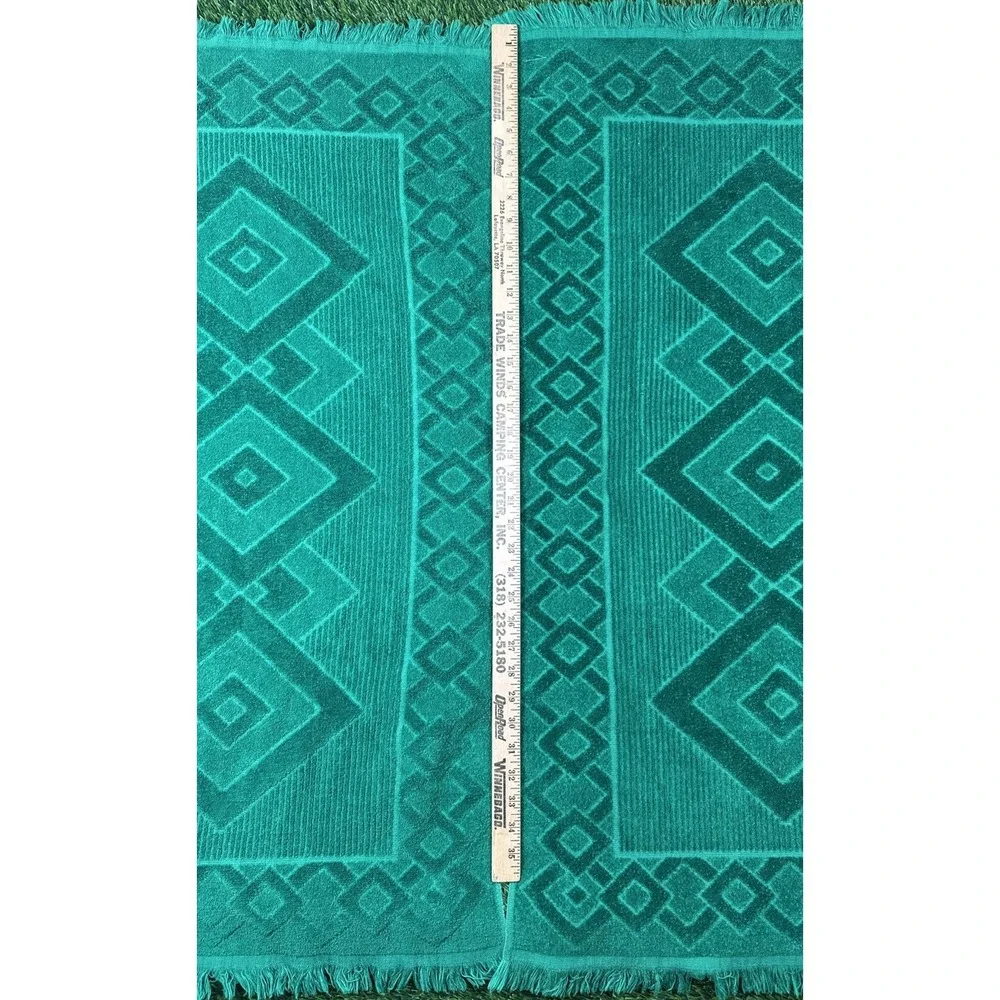 Vintage Dundee Green Fringed Towel Set‎ 2 Bath & 1 Washcloth Texture 100% Cotton